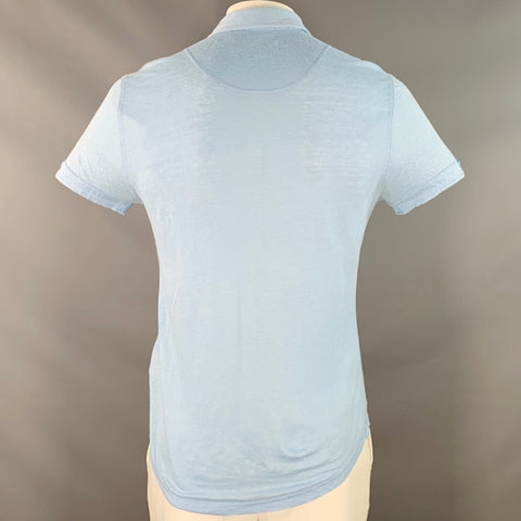 ORLEBAR BROWN Size L Blue Linen Jersey Tailored Fit Short Sleeve Polo
