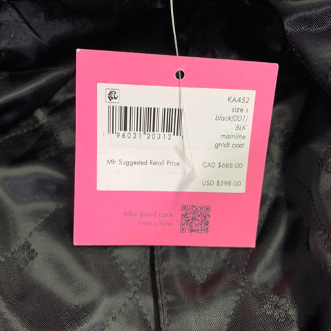 KATE SPADE Size S Black White Wool Blend Polka Dot Collarless Coat