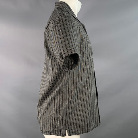 TAYLOR STITCH Size 40 Black Grey Stripe Slubby Two Pockets Short Sleeve Shirt