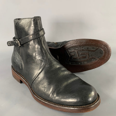 UNTAMED STREET Size 12 Black Distressed Leather Side Zipper Boots