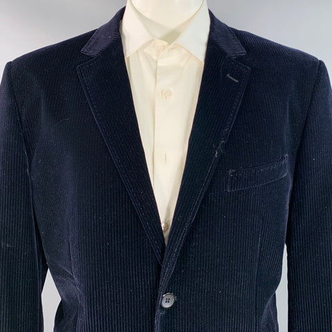 VINTAGE Veste de sport en velours bleu marine à revers crantés, taille 50