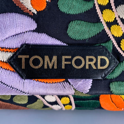 TOM FORD Black Multi Color Embroidered Leather Handbag
