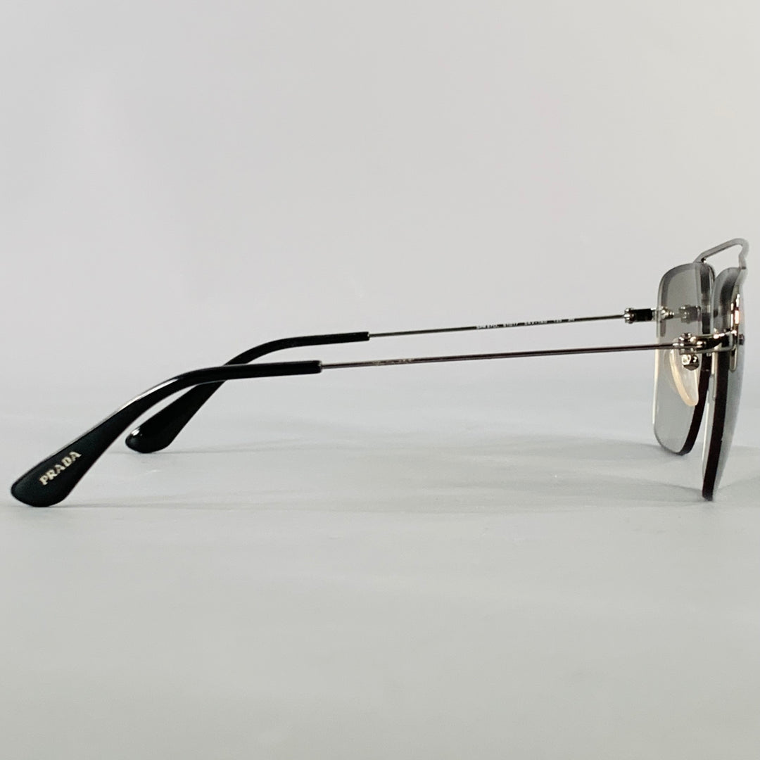 PRADA Silver Metal Square Semi Rimless Sunglasses