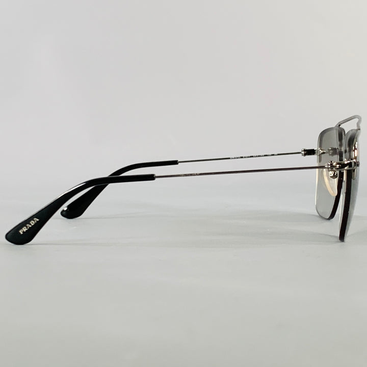PRADA Silver Metal Square Semi Rimless Sunglasses