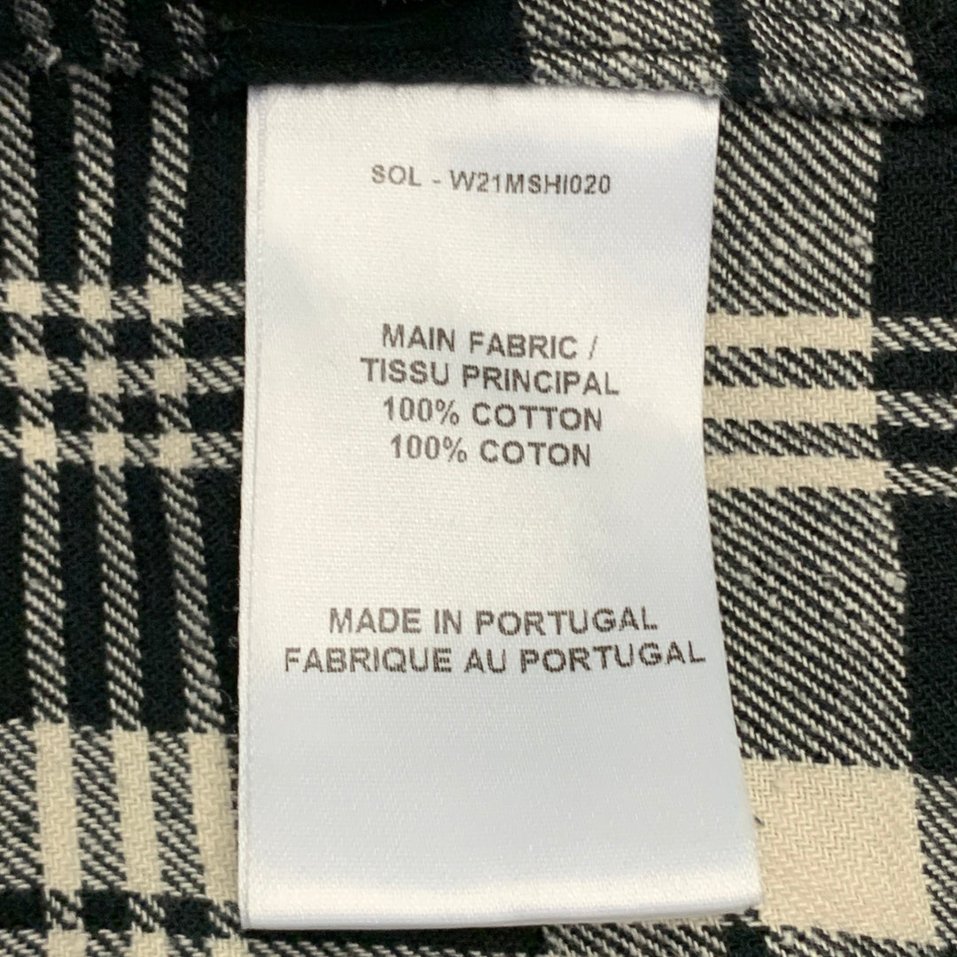 OFFICINE GENERALE Size L Black White Plaid Cotton One Pocket Long Sleeve Shirt