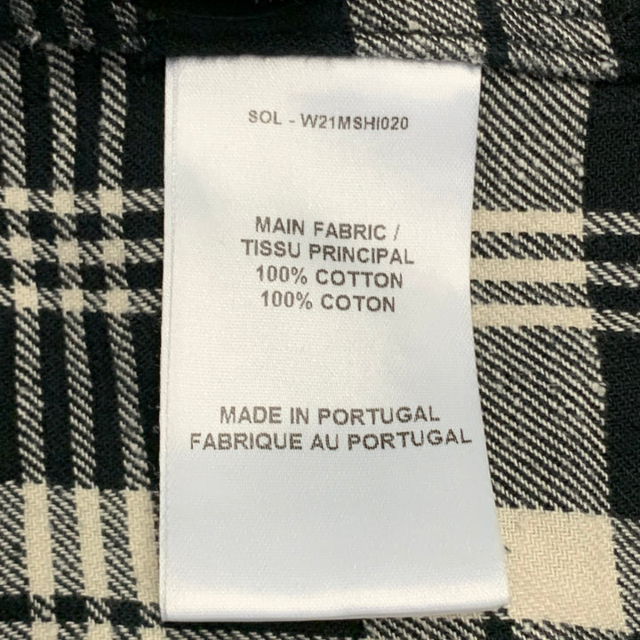 OFFICINE GENERALE Size L Black White Plaid Cotton One Pocket Long Sleeve Shirt