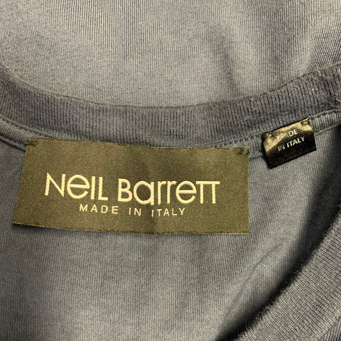 NEIL BARRETT Size M Blue White Cotton Lightning Bolt Cuffed Crew Neck T-shirt