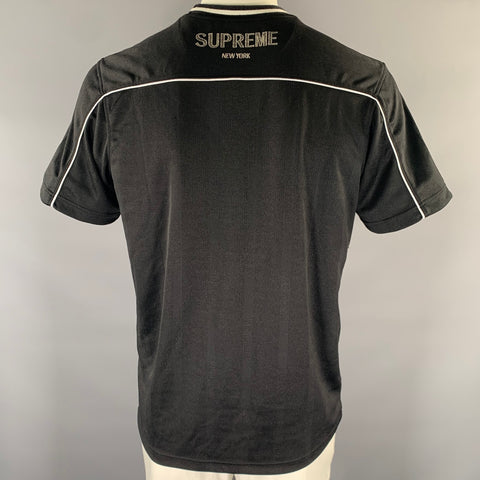 SUPREME Size L Black Silver White Logo Polyester Jersey T-shirt
