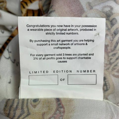 ENDLESS JOY Size M White Brown Tiger Skeleton Print Rayon Long Sleeve Shirt