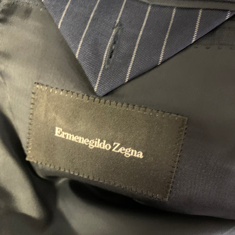 ERMENEGILDO ZEGNA Chest Size 42 Navy Purple Window Pane Wool Notch Lapel 34 Suit