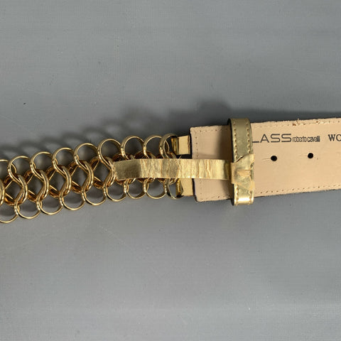 ROBERTO CAVALLI Waist Size M Gold Chain Link Leather Enamel Belt