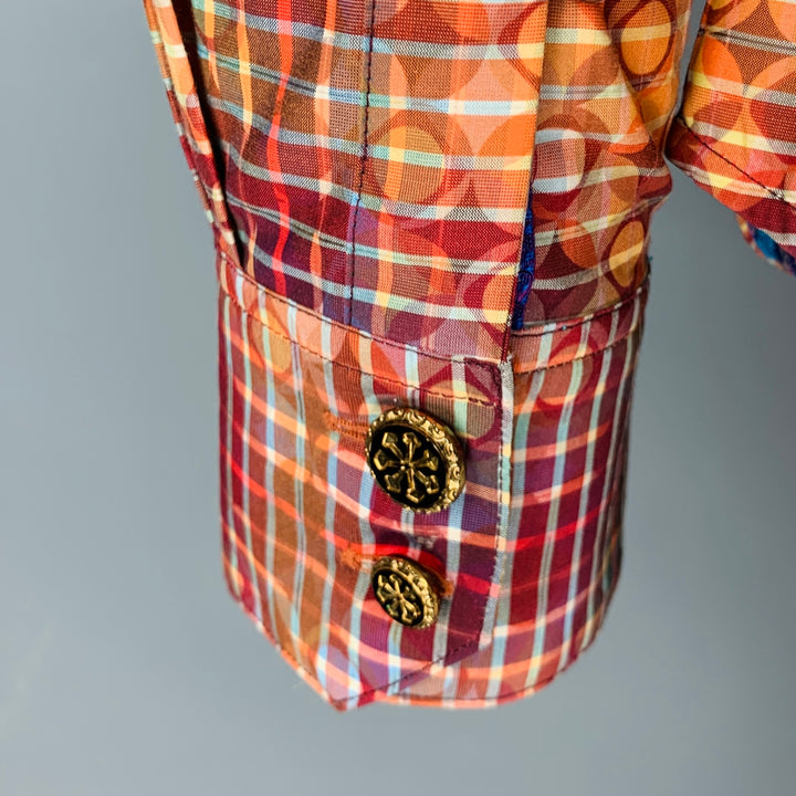 ROBERT GRAHAM Talla L Camisa de manga larga de algodón a cuadros multicolor naranja