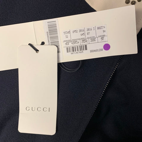 GUCCI Size 40 Navy Beige Studded Wool Zip Up Bomber Jacket