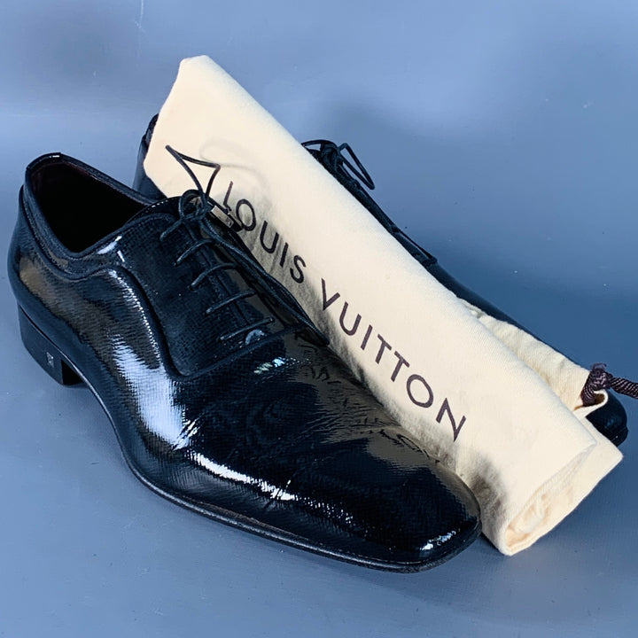 LOUIS VUITTON Size 10.5 Black Patent Leather Oxford Lace-Up Shoes