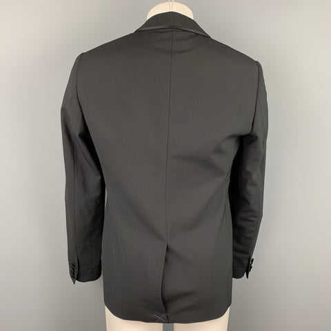 LANVIN Taille 40 Manteau de Sport de Smoking à Revers Châle en Laine/Lycra Noir