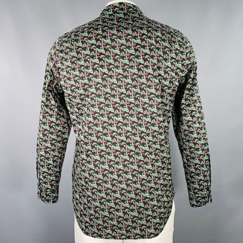 PS by PAUL SMITH Size L Black Green Trees Cotton One pocket Long Sleeve Shirt
