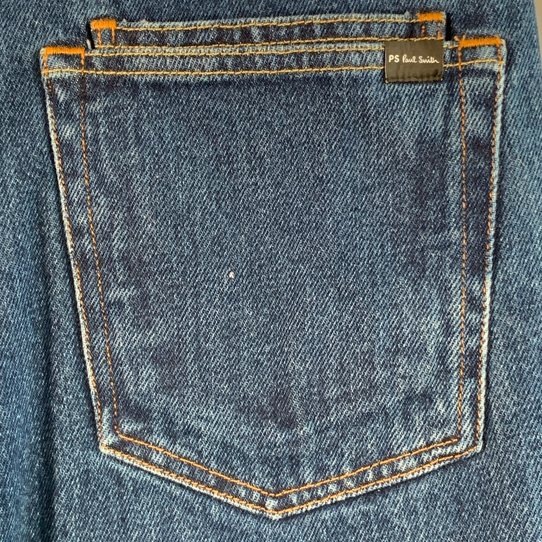 PAUL SMITH SS24 Size 34 Blue Washed Cotton Straight Contrast Stitch Jeans
