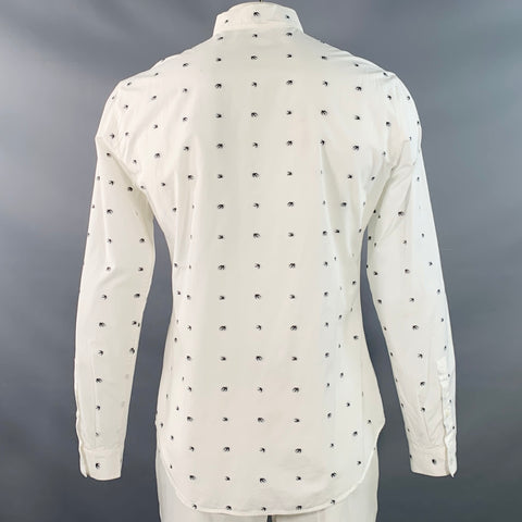 MCQ by ALEXANDER MCQUEEN Size L White Black Birds Cotton Long Sleeve Shirt