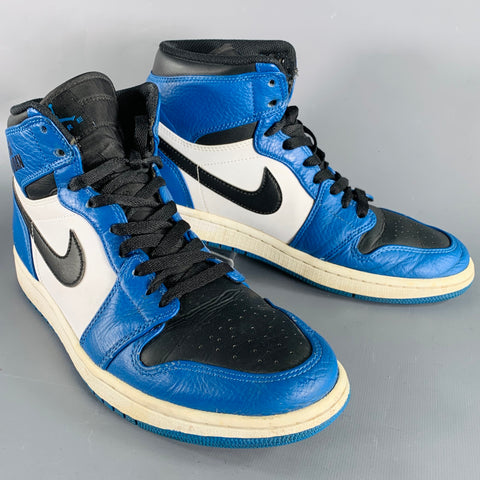 NIKE Size 10 Blue White Black Color Block High Top Sneakers