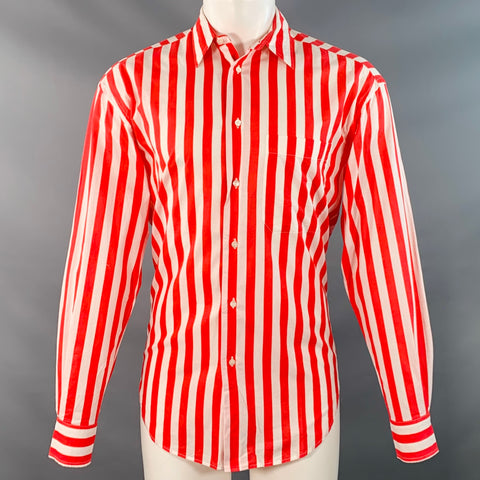 GIANMARCO VENTURI Vintage Size S Red White Stripe Cotton One Pocket Long Sleeve Shirt
