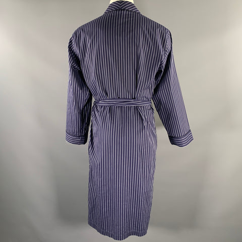 ERMENEGILDO ZEGNA Size S Navy White Pinstripe Cotton Belted Robe