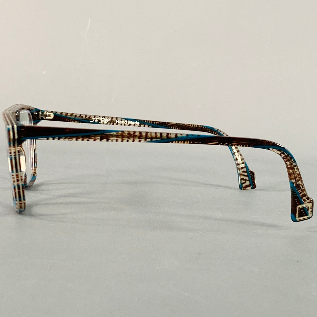 J.F. REY Brown Blue Stripe Acetate Frames Eyewear