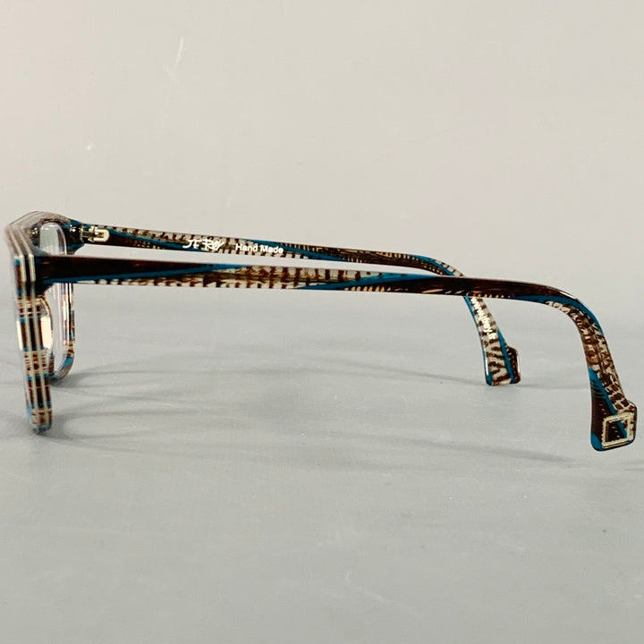 J.F. REY Brown Blue Stripe Acetate Frames Eyewear