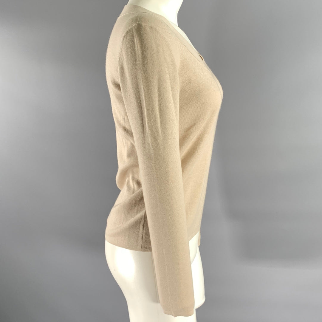 AKRIS Size 6 Beige Cashmere Blend Ribbed Scoopneck Sweater
