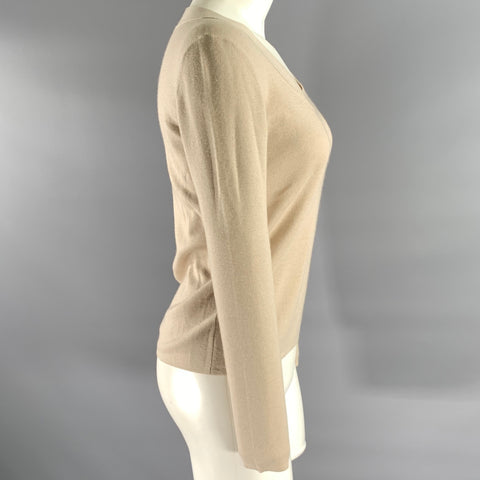 AKRIS Size 6 Beige Cashmere Blend Ribbed Scoopneck Sweater