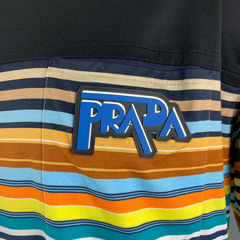 PRADA Size XL Black Multi-Color Stripe Cotton Crew Neck T-shirt