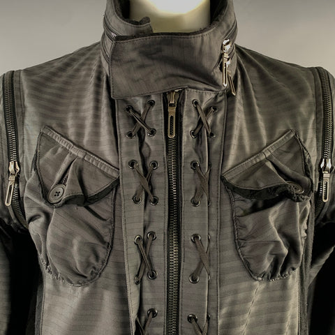 COSA NOSTRA Size L Charcoal Herringbone Zip Up Jacket