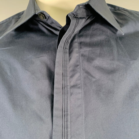 HERMES Size L Navy Cotton Button Up Long Sleeve Shirt