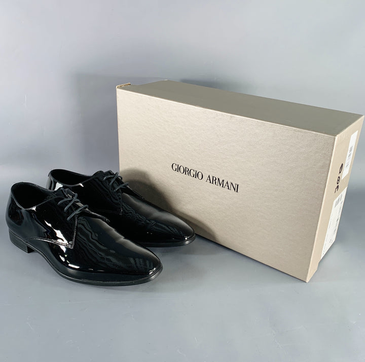 GIORGIO ARMANI Size 6 Black Patent Leather Derby Lace-Up Shoes