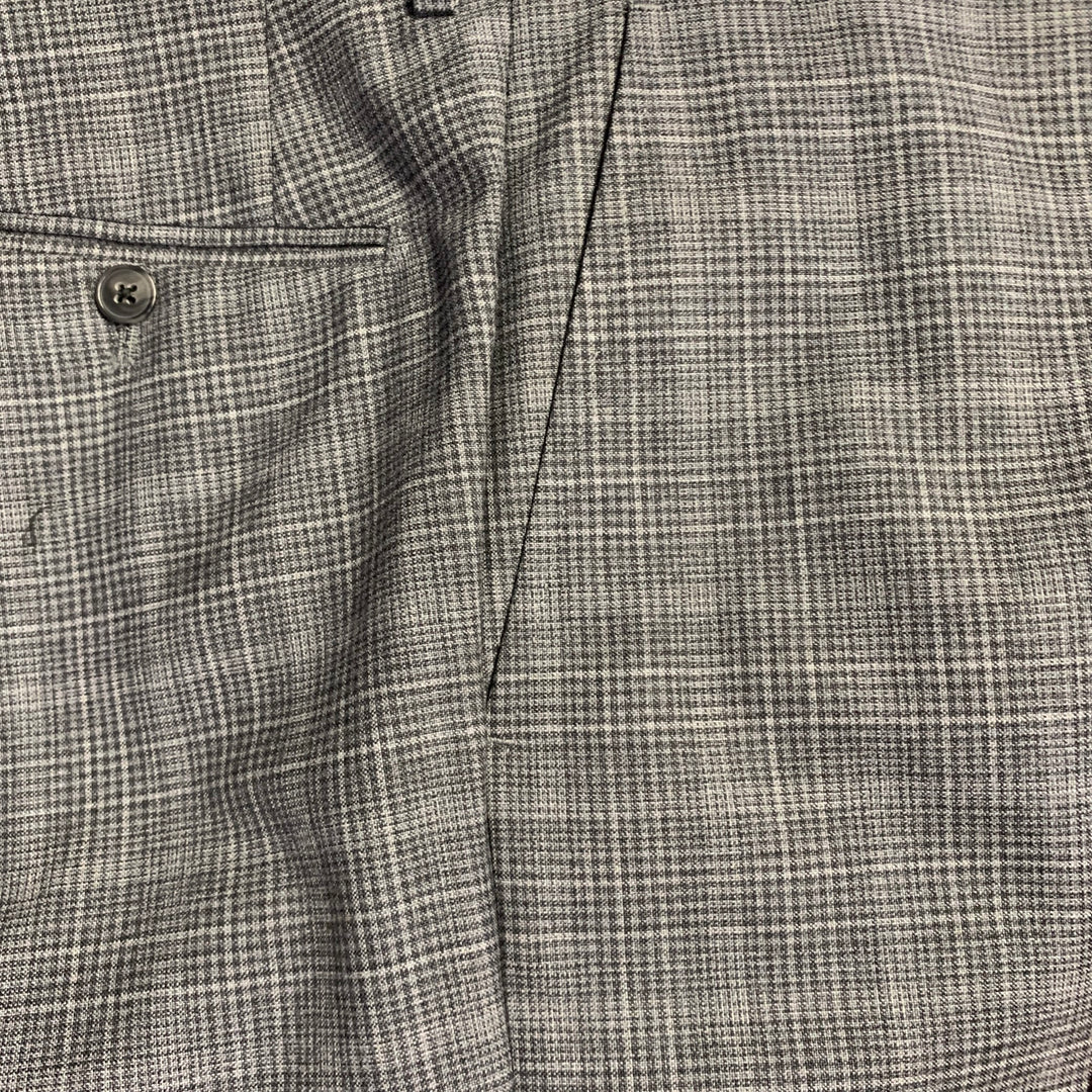 EIDOS Size 38 Regular Grey Charcoal Plaid Wool Notch Lapel Suit