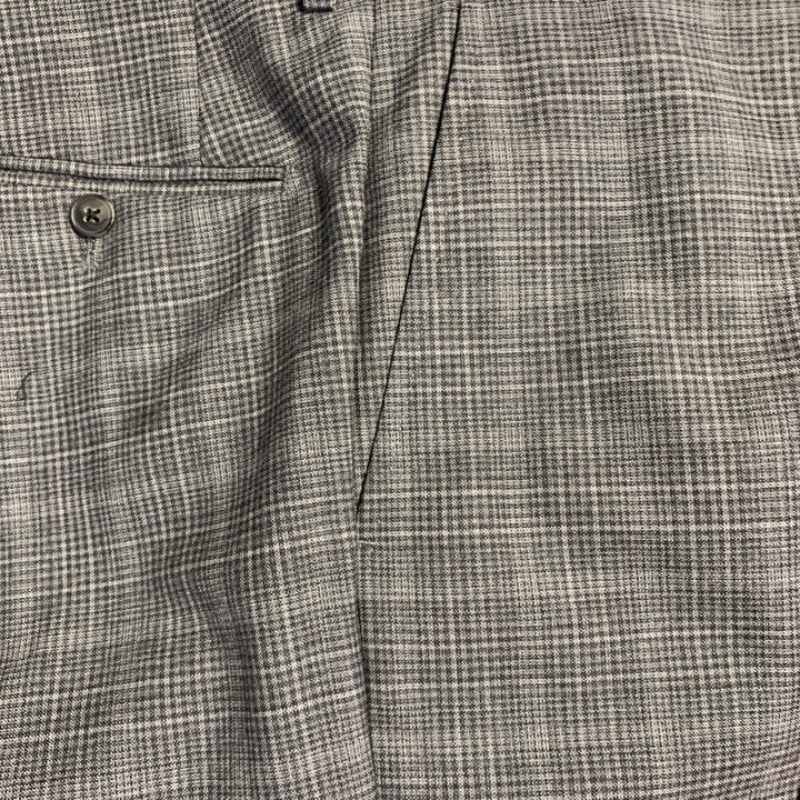 EIDOS Size 38 Regular Grey Charcoal Plaid Wool Notch Lapel Suit