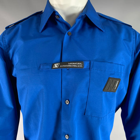 XANDER ZHOU Size S Blue Solid Polyester Epaulettes Long Sleeve Shirt