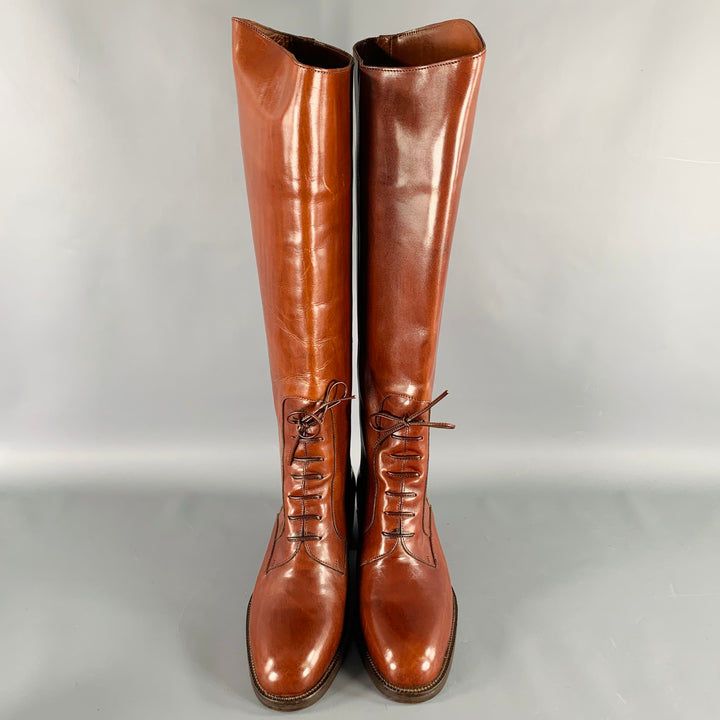 JOAN & DAVID Size 8 Brown Cognac Leather Pull On Boots