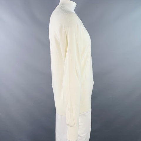 I.MAGNIN Size XL Cream Knit Acrylic V-Neck Pullover