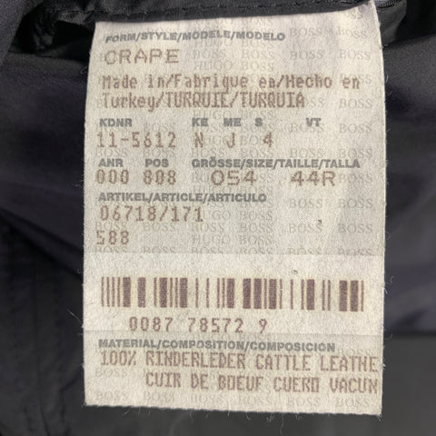 HUGO BOSS Size 44 Crape Black Leather Single Breasted Coat