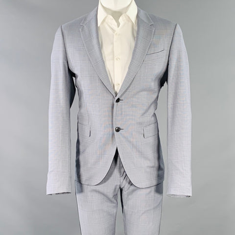 VALENTINO Size 38 Blue Grey Plaid Wool Notch Lapel Suit