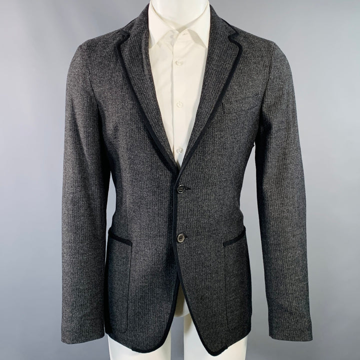 JOHN VARVATOS Size 40 Grey Black Herringbone Wool Blend Sport Coat