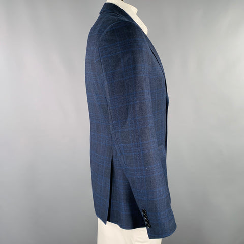 Veste de sport en laine et soie à carreaux noirs et bleu marine, taille 42, BARNEY'S NEW YORK