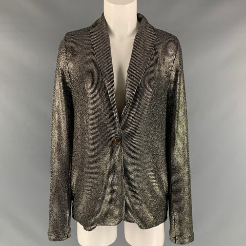 SHOW ME YOUR MUMU Size S Black Silver Nylon Metallic Stripe Cardigan
