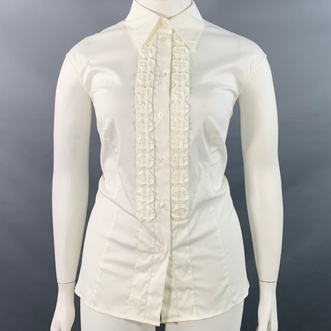 Chemise plissée sans manches ESCADA, taille XL, en coton mélangé crème
