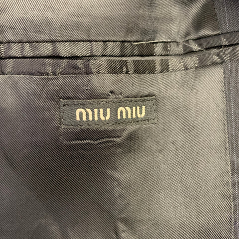 MIU MIU Size 38 Black Blue Pinstripe Virgin Wool Blend Notch Lapel Suit