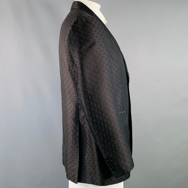 ETRO Size 44 Black Brown Paisley Silk Blend Jacquard Notch Lapel Sport Coat