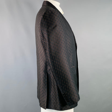 ETRO Size 44 Black Brown Paisley Silk Blend Jacquard Notch Lapel Sport Coat