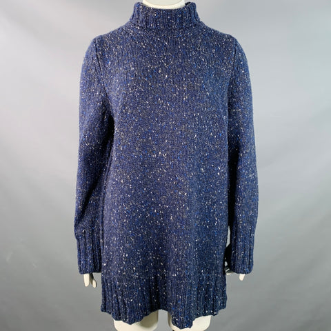 THE ROW Size L Navy Blue Wool Melange Turtleneck Sweater