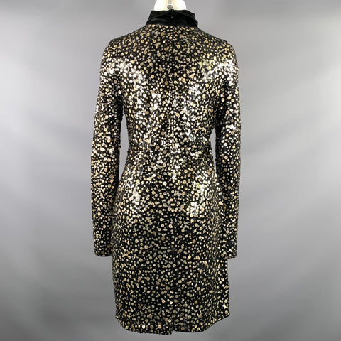 NAEEM KHAN Size 8 Black Gold Mesh Midi Knee Length Dress