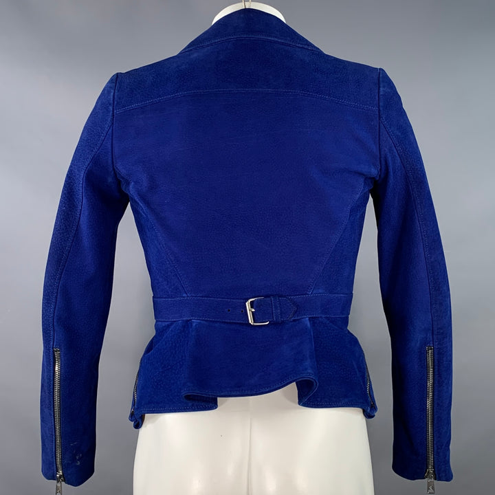 ALEXANDER MCQUEEN Size 34 Royal Blue Leather Motorcycle Jacket